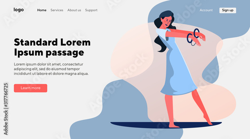 Patient suffering from mental disorder. Mentally ill woman in handcuffs flat vector illustration. Human rights violations, psychiatry, criminal concept for banner, website design or landing web page