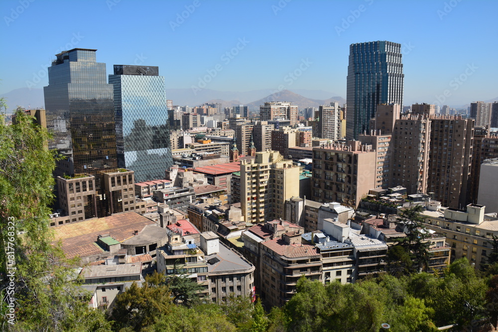Naklejka premium Panorama Santiago du Chili Cerro Santa Lucia