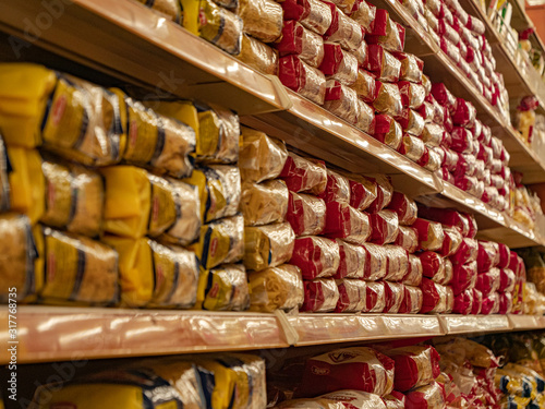 products of food at super market close up
