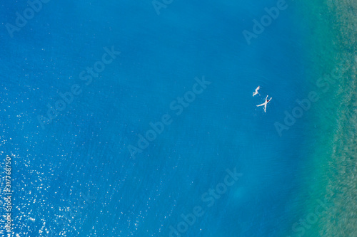 Summer aerial photo of beach with ocean and free space for your decoration. 