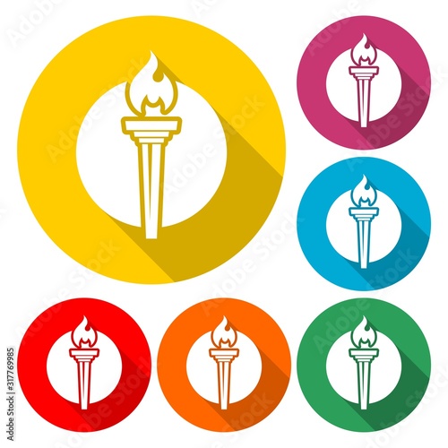 Canvastavla Silhouette Torch icon with long shadow