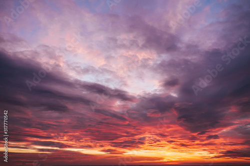 Fototapeta Naklejka Na Ścianę i Meble -  Cloudy sky on sunset with blue and yellow colors