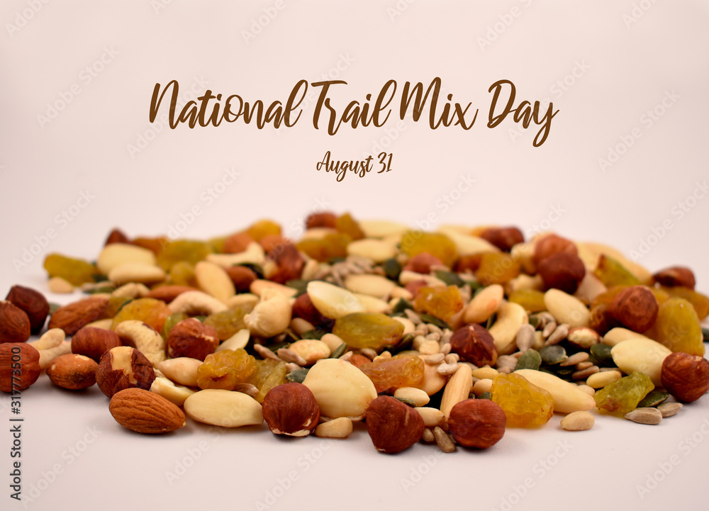 National Trail Mix Day. Mix nuts and seeds stock images. Different