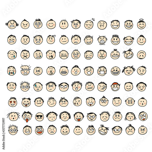 Smile icons set. People faces. Sketch for your design