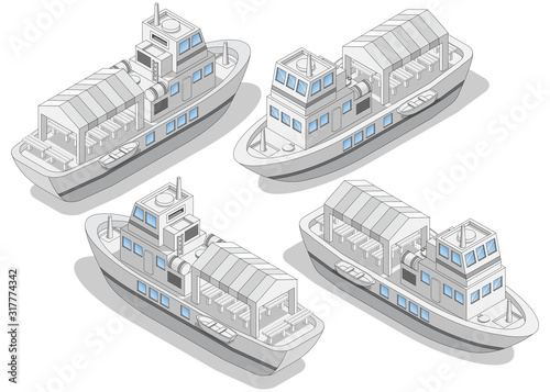 Pleasure boat. Isometric. Isolated on white background. Vector illustration.