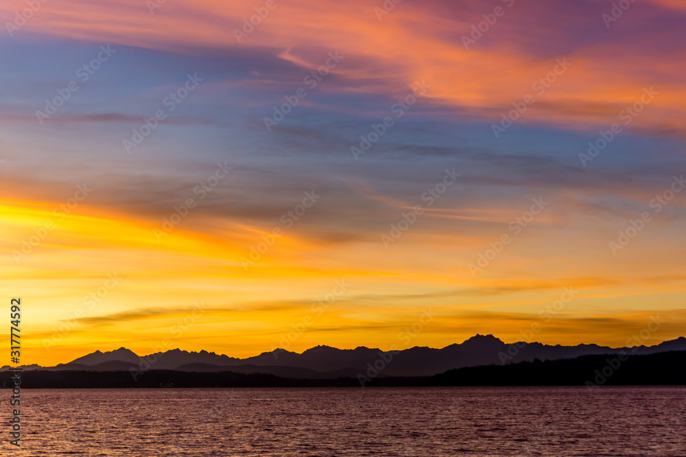 Olympic Mountains Sunset Silhouette 10