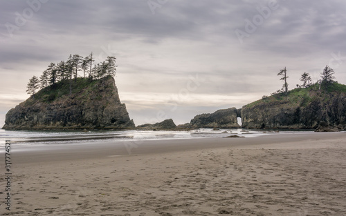 Cliffs in the ocean at the Second beach of La Push - the most beautiful place in Clallam County County, Washington, USA. Impressive beach, ocean, nature photo