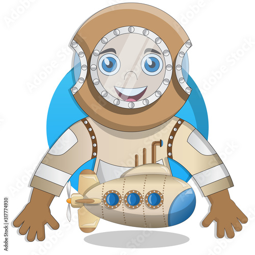 Cute diver boy. Isolated on white background. Vector illustration.