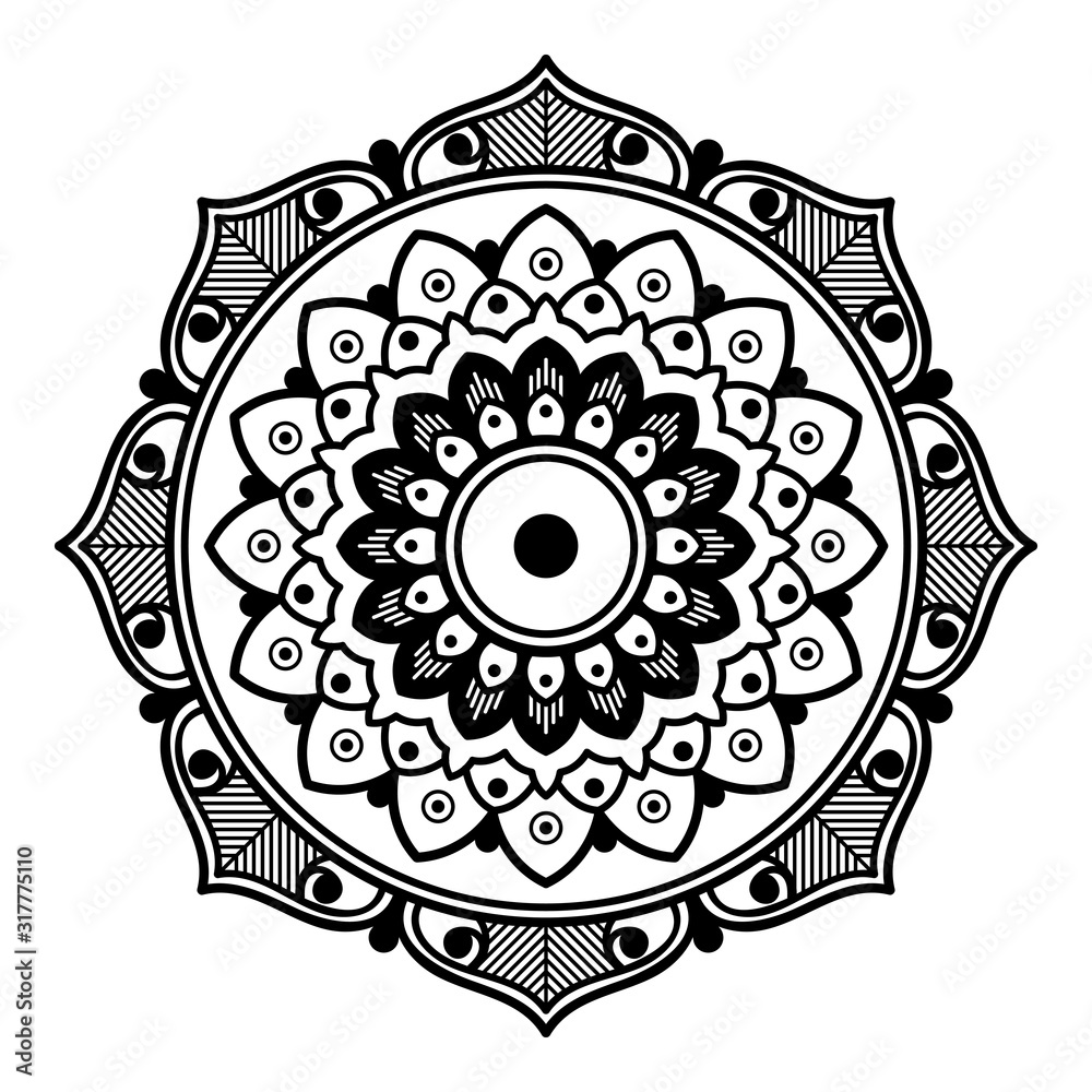 Mandala decorative round ornament. Can be used for greeting card, phone case print, etc. Hand drawn background, vector isolated on white. EPS 10 