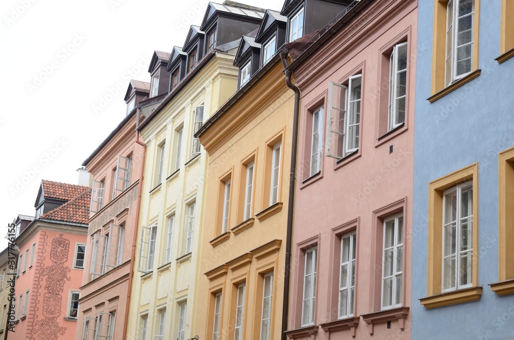 Color buildings in Warsaw, Poland