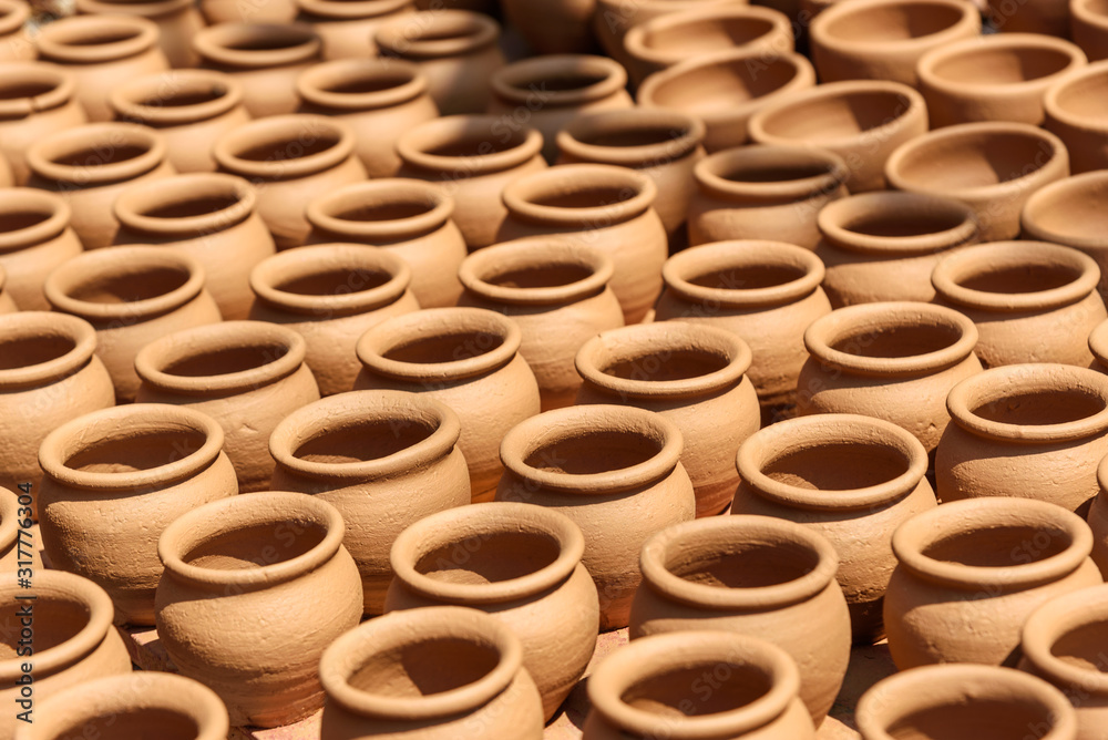Clay pots in Pottery town is old place in Bangalore. India Clay pots in Pottery town is old place in Bangalore. India