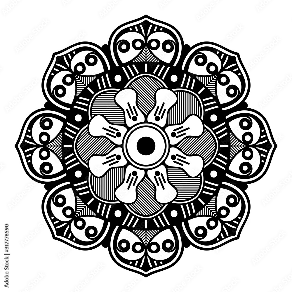 Mandala decorative round ornament. Can be used for greeting card, phone case print, etc. Hand drawn background, vector isolated on white. EPS 10 