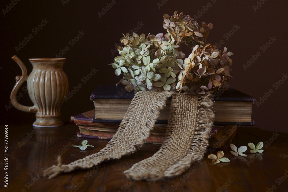 Beautiful background with withered hydrangea flowers