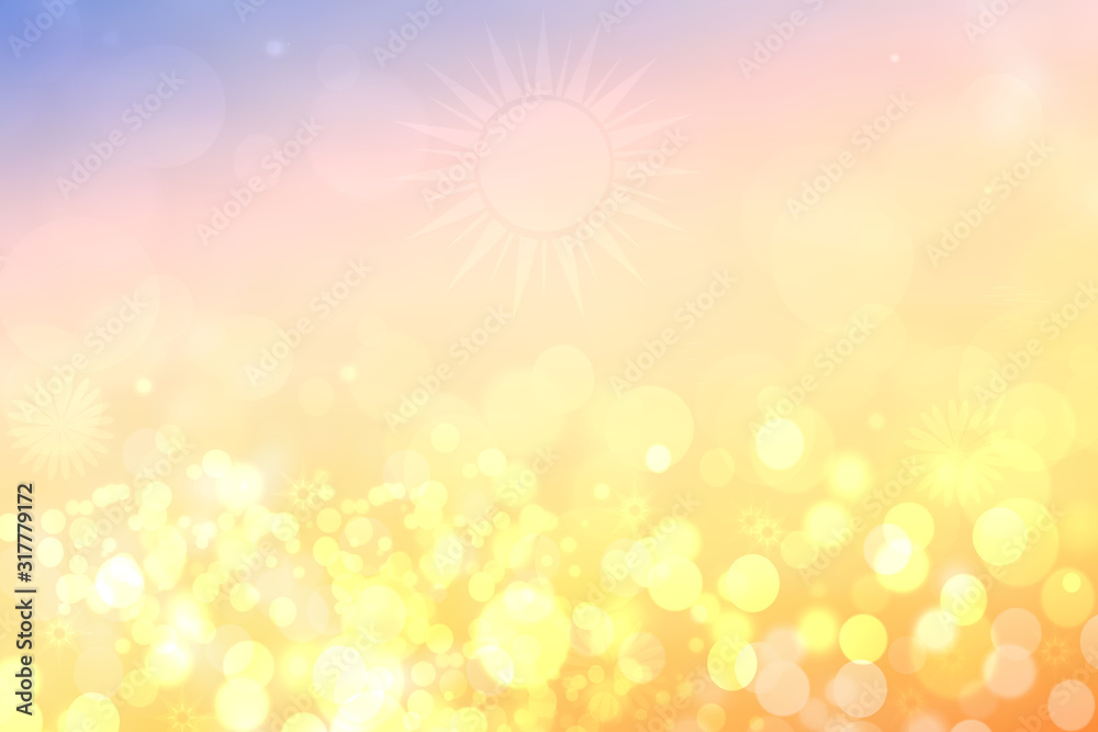 Abstract fresh vivid bright spring or summer landscape texture with natural yellow bokeh lights gradient light pink and a blue bright sunny sky. Beautiful background with copy space. Abstract fresh vivid bright spring or summer landscape texture with natural yellow bokeh lights gradient light pink and a blue bright sunny sky. Beautiful background with copy space.