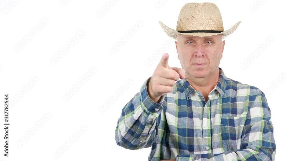 Confident Farmer Make Thumbs Up Gestures Pointing with Finger Confident Farmer Make Thumbs Up Gestures Pointing with Finger