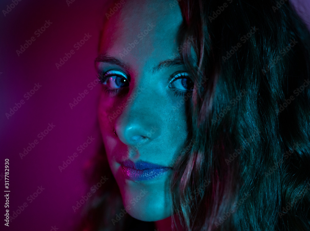 portrait girl with neon lights