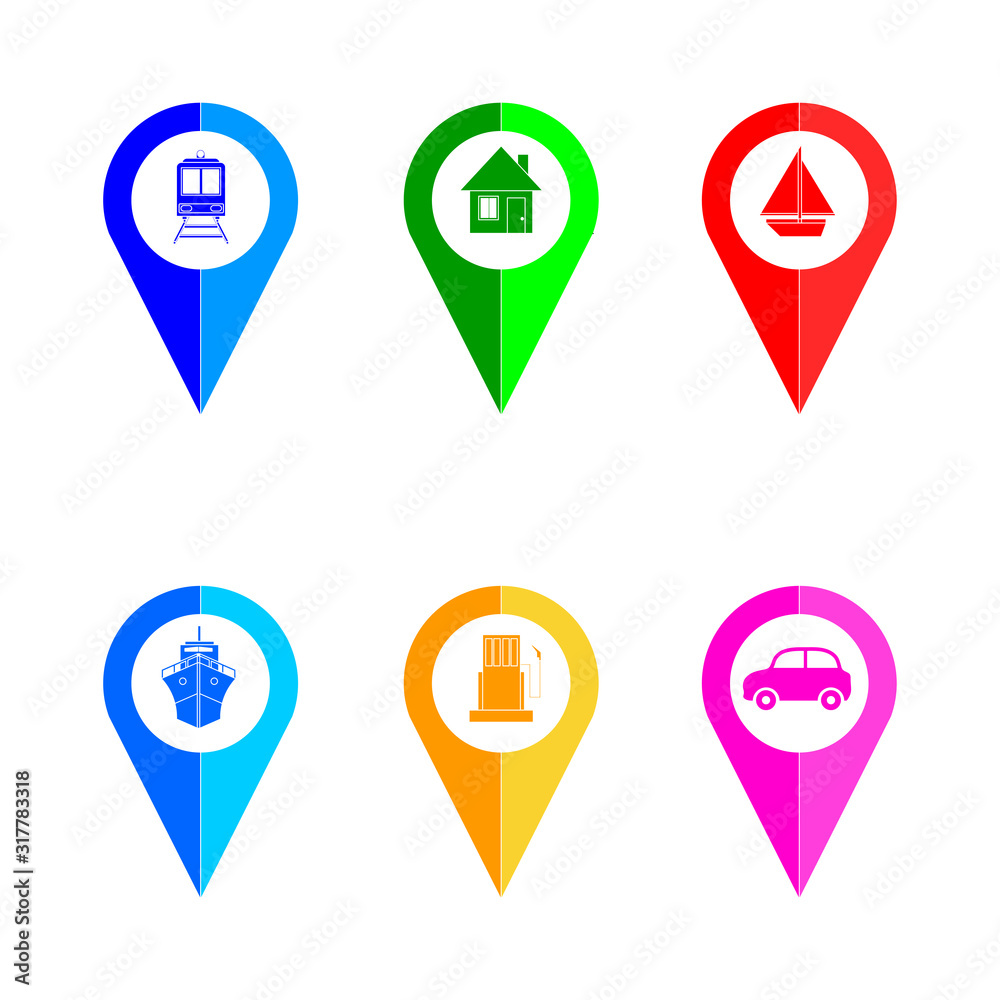 set of colorful pointers on the map icons marker points on the map set of colorful pointers on the map icons marker points on the map