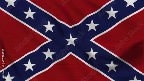 Dixie flag video waving in wind. Realistic Rebel Flag background. Rebellion US Confederate seamlessly looping flag Closeup 4k footage. Confederate States of America flags