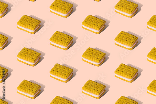 Creative art composition made of biscuits on pastel background minimal sweet food and snack creative concept.