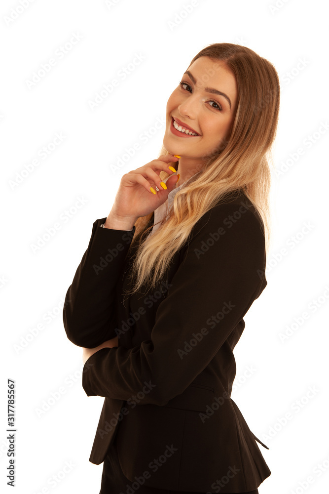 Young business woman in business dress isolated over white background Young business woman in business dress isolated over white background