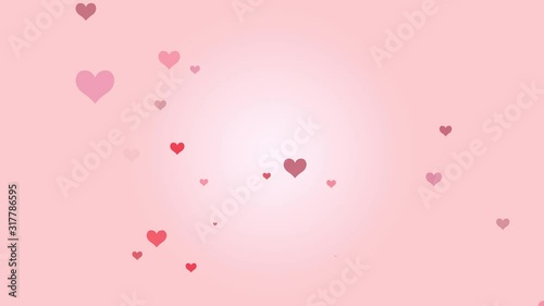 Motion background of red hearts flying on pink background