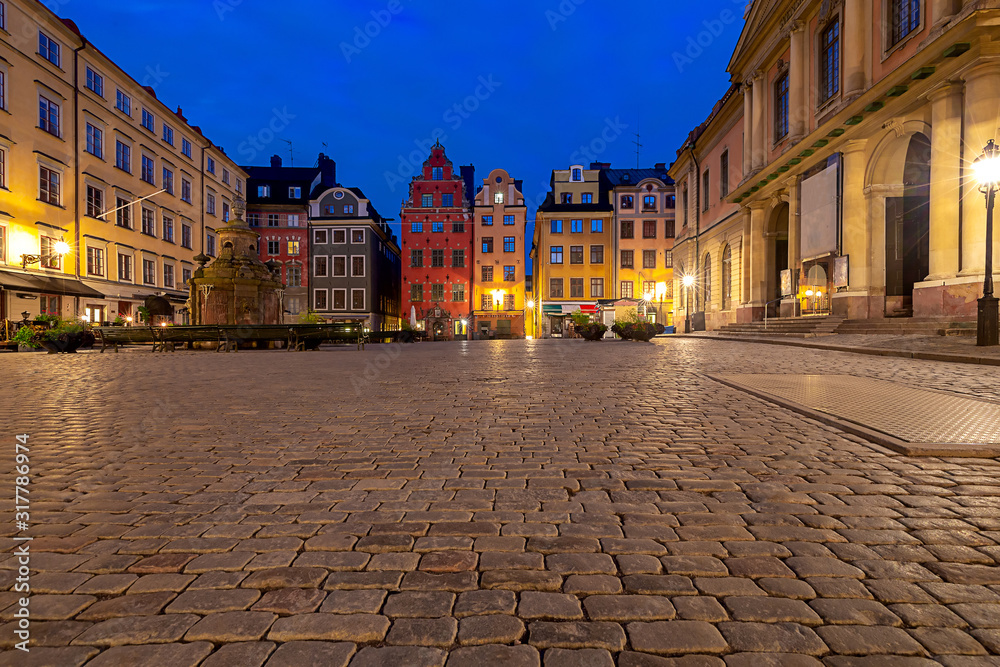 Fototapeta premium Stockholm. Square Sturtoret at dawn.