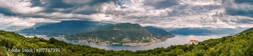 Cloudy view of Kotor bay from Lustica peninsula, Montenegro.