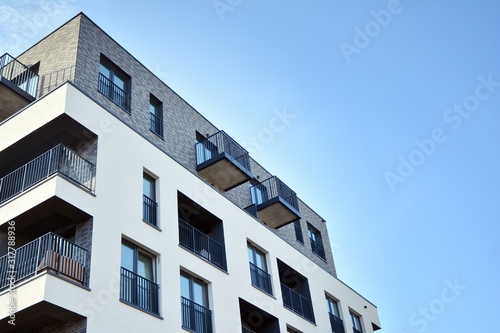 Modern and new apartment building. Multistoried  modern  new and stylish living block of flats.