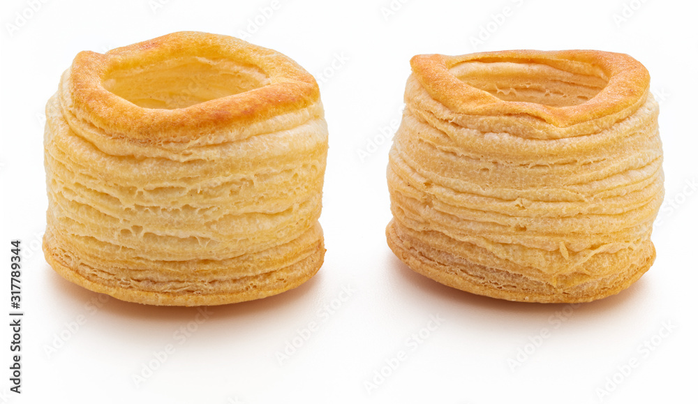 Vol au vent isolated on white background. Front view. Vol au vent isolated on white background. Front view.