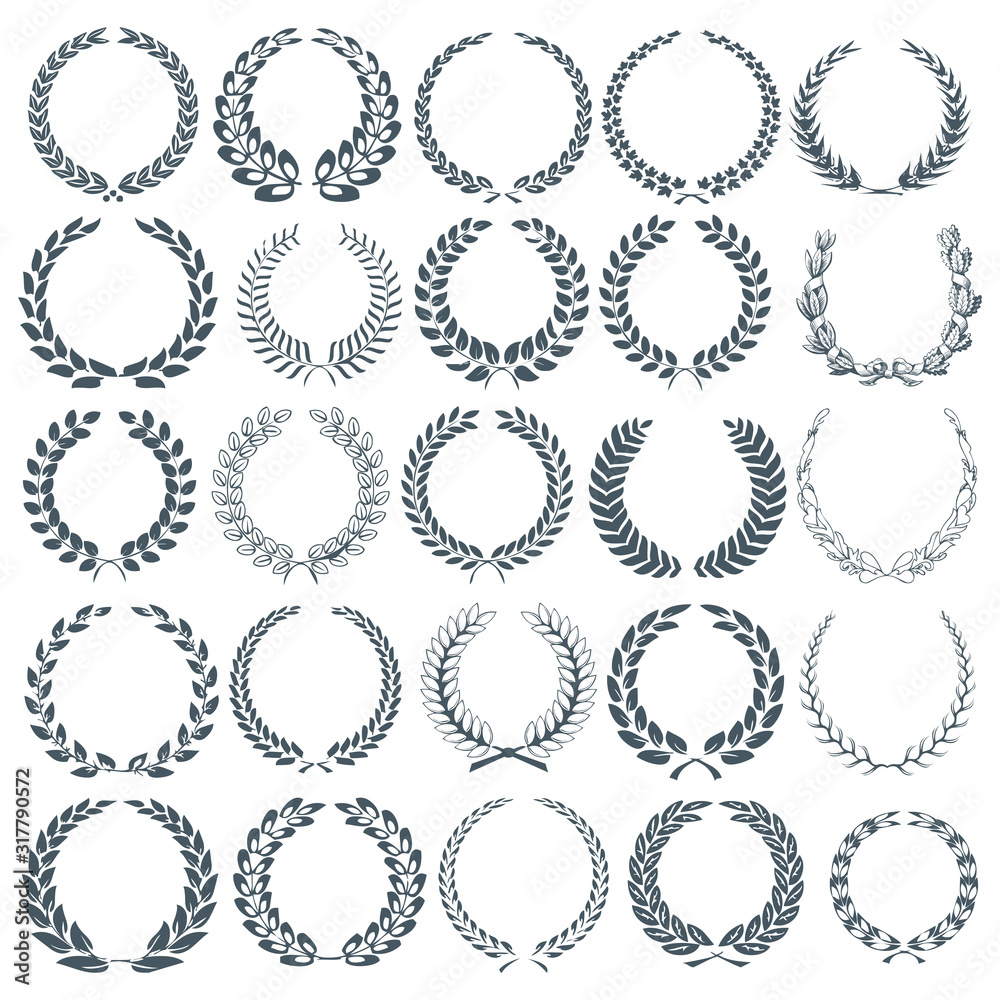 Laurel Wreath Flora theme on a white background set Laurel Wreath Flora theme on a white background set