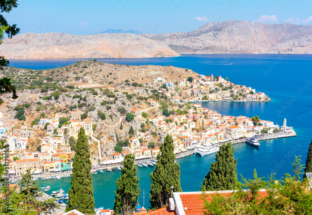 Symi town cityscape, Dodecanese islands, Greece