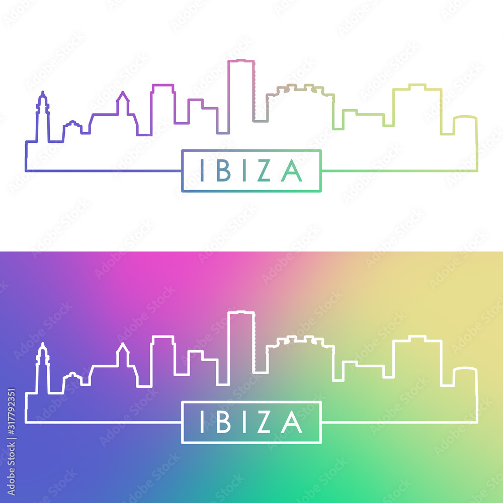 Ibiza skyline. Colorful linear style. Editable vector file.