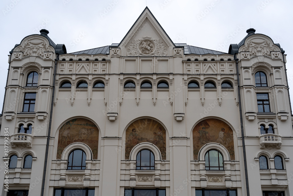 Facade of the Northern building of the Polytechnic Museum, Moscow, Russian Federation, December 14, 2019