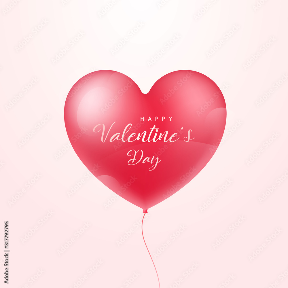 Heart shape 3d realistic balloon isolated on white background. Heart shape. Happy Valentines day. Vector illustration.