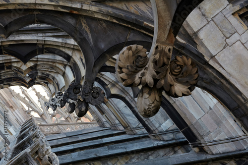 Architectural detail of the Cathedral s arches on the terrace  Milan  Italy