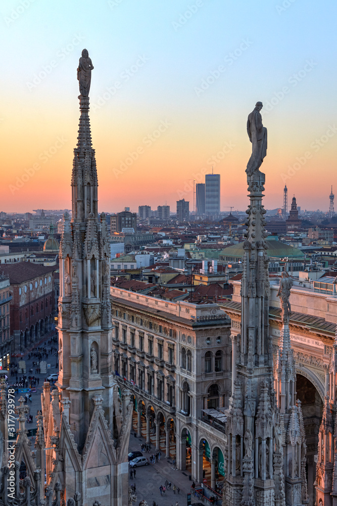 Cityscape of Milan from the top of the Cathedral, Milan, Italy