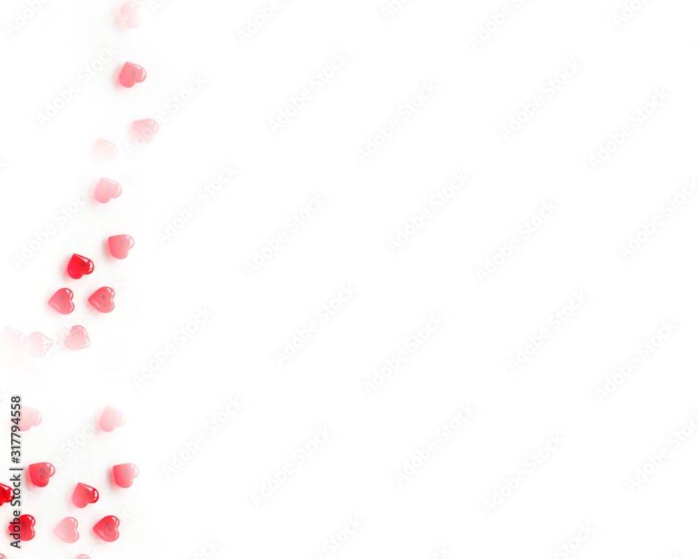 Frame of red hearts. Lots of red hearts on a white background with space for text. Copy space