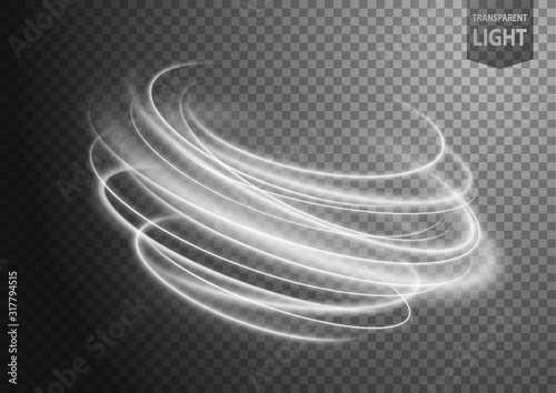Abstract white wavy line of light with a transparent background, isolated and easy to edit photo