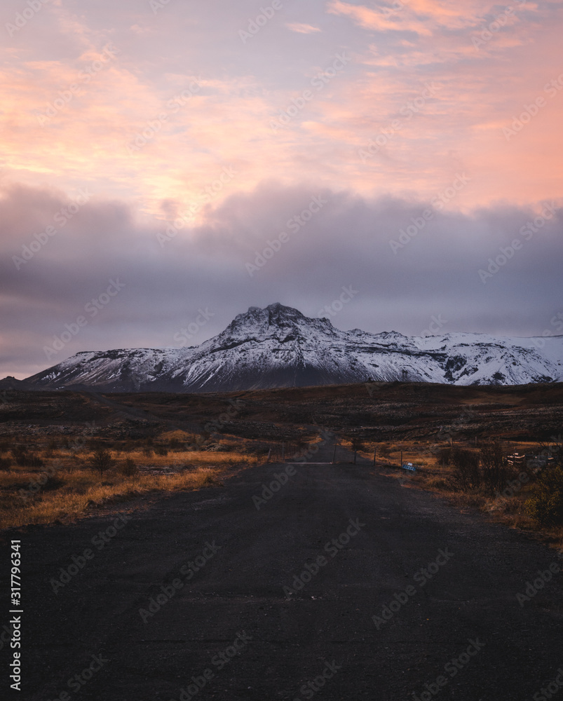 sunset in the mountains in iceland