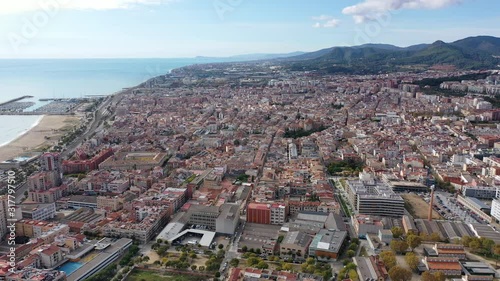 Aerial view of Mataro with buildings and coast line in the Spain photo