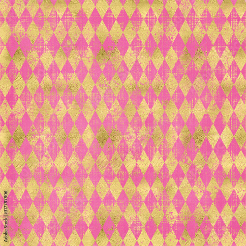 Pink and gold grunge harlequin pattern