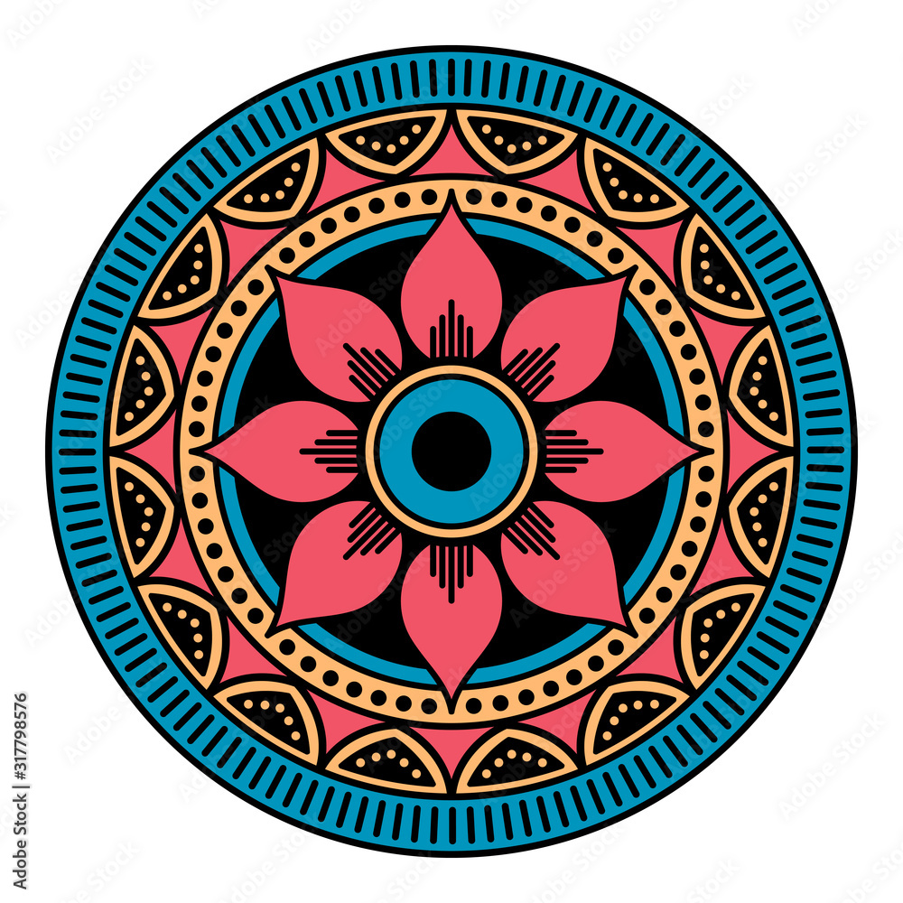 Mandala decorative round ornament. Can be used for greeting card, phone case print, etc. Hand drawn background on white