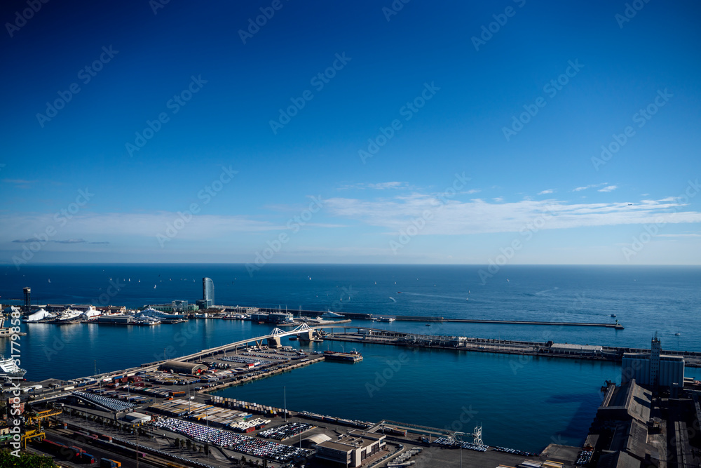 Aerial views of the commercial port of Barcelona