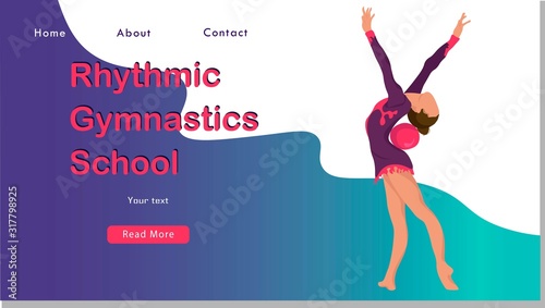Women rhythmic gymnastics with ball Sport Life. Flat Vector Illustration, Design for Banner, Poster, Header, Advertising. Young Female Healthy Lifestyle Concept. rhythmic gymnastics landing page.