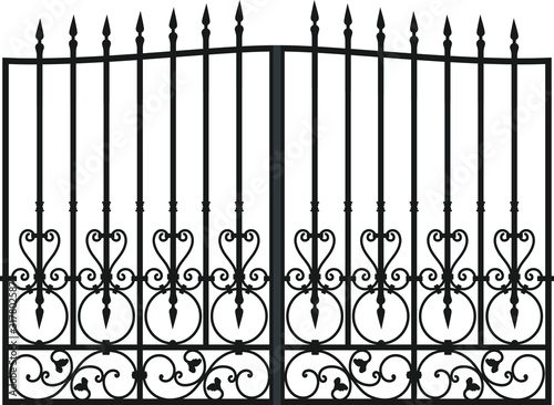 Steel railing panels that include balls, flowers, leaves and rosettes. Aluminum handrail, vector construction. Use these decorative iron cross bars to create a unique window guard or balcony railing. 