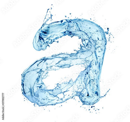 italic type letter made of water splashes isolated on white background