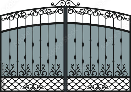 Steel railing panels that include balls, flowers, leaves and rosettes. Aluminum handrail, vector construction. Use these decorative iron cross bars to create a unique window guard or balcony railing. 