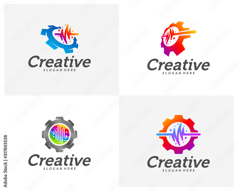 Set of Health Gear Creative logo concepts, Pulse Gear logo template, abstract colorful icons, elements and symbols - Vector Set of Health Gear Creative logo concepts, Pulse Gear logo template, abstract colorful icons, elements and symbols - Vector