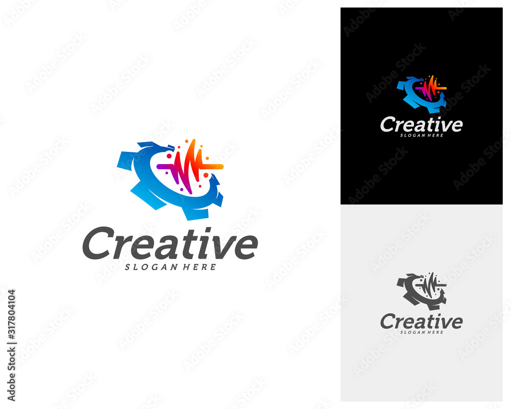 Health Gear Creative logo concepts, Pulse Gear logo template, abstract colorful icons, elements and symbols - Vector Health Gear Creative logo concepts, Pulse Gear logo template, abstract colorful icons, elements and symbols - Vector