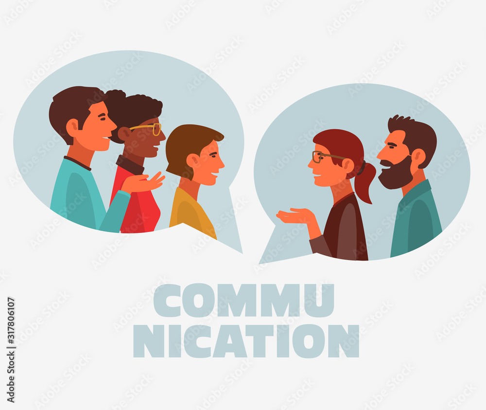Group of young people with dialog speech bubbles. Communication, teamwork and connection vector Group of young people with dialog speech bubbles. Communication, teamwork and connection vector